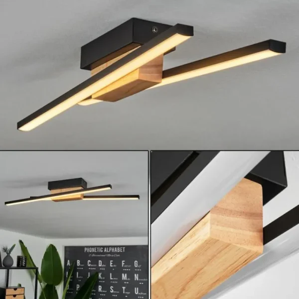hofstein Plafonnier Meiral LED Bois clair, Noir, 2 lumières* Lampes Modernes