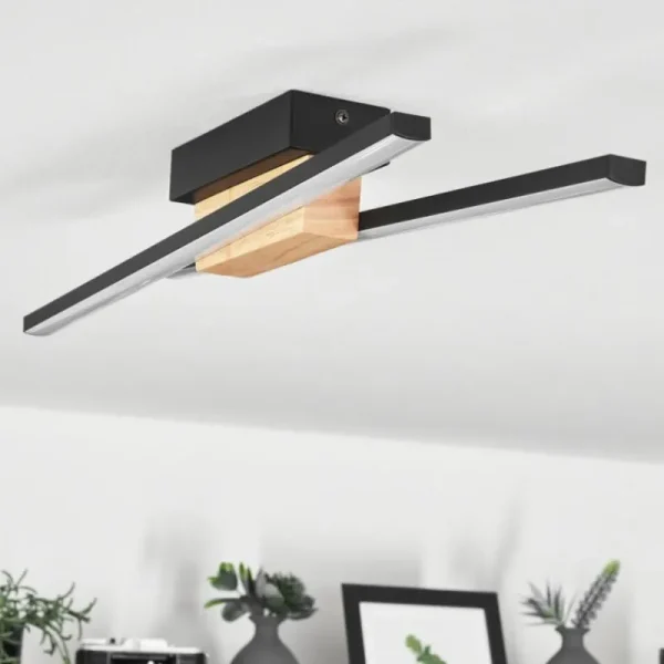 hofstein Plafonnier Meiral LED Bois clair, Noir, 2 lumières* Lampes Modernes