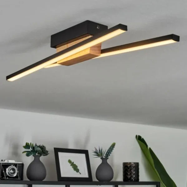 hofstein Plafonnier Meiral LED Bois clair, Noir, 2 lumières* Lampes Modernes