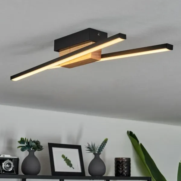 hofstein Plafonnier Meiral LED Bois clair, Noir, 2 lumières* Lampes Modernes