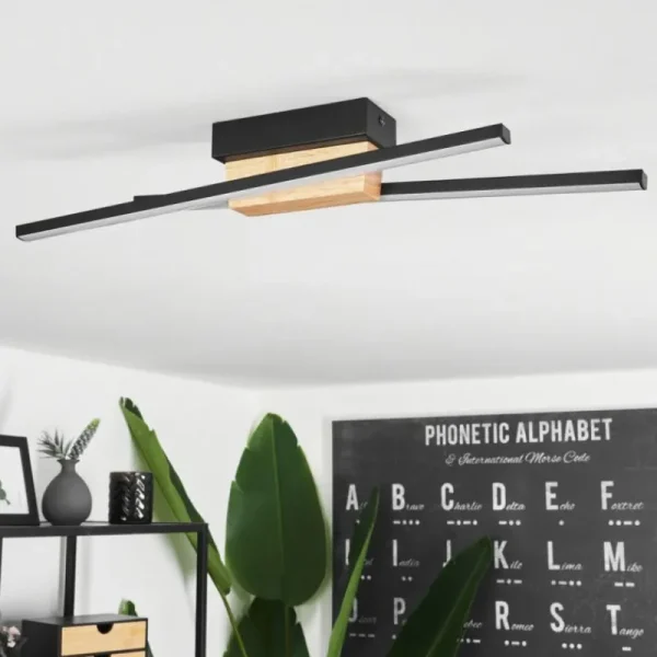 hofstein Plafonnier Meiral LED Bois clair, Noir, 2 lumières* Lampes Modernes