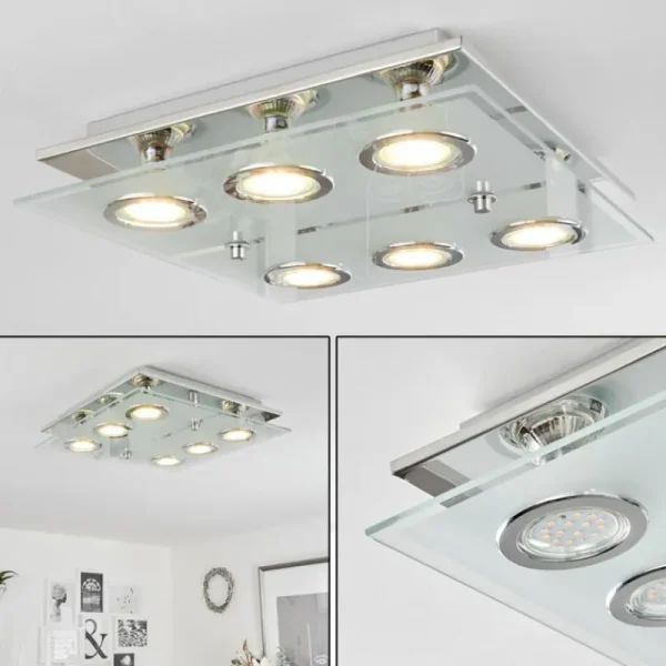 hofstein Plafonnier Mirandol LED Chrome, 6 lumières* Lampes En Verre