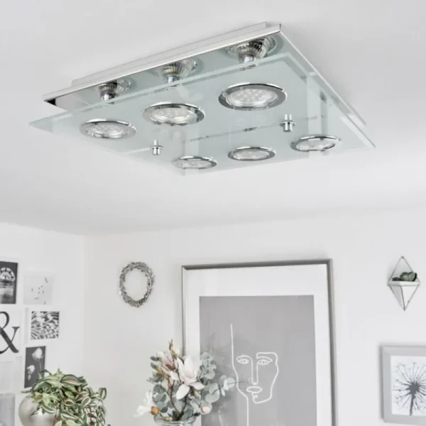 hofstein Plafonnier Mirandol LED Chrome, 6 lumières* Lampes En Verre