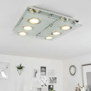hofstein Plafonnier Mirandol LED Chrome, 6 lumières* Lampes En Verre