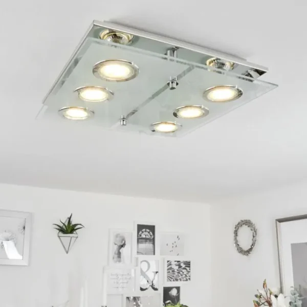 hofstein Plafonnier Mirandol LED Chrome, 6 lumières* Lampes En Verre