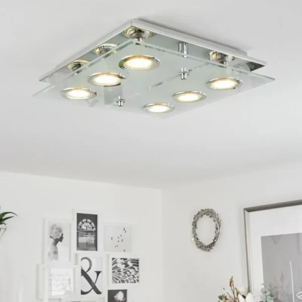 hofstein Plafonnier Mirandol LED Chrome, 6 lumières* Lampes En Verre