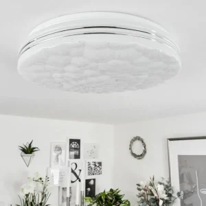 hofstein Plafonnier Savardeix LED Chrome, Blanc, 1 lumière, Télécommandes, Changeur de couleurs* Lampes Modernes