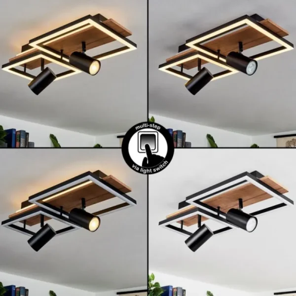 hofstein Plafonnier Sequeira LED Bois clair, Couleur bois, Noir, 3 lumières* Lampes Modernes