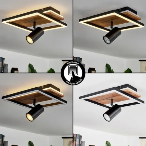 hofstein Plafonnier Sequeira LED Bois clair, Couleur bois, Noir, 2 lumières* Lampes Modernes