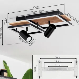 hofstein Plafonnier Sequeira LED Bois clair, Couleur bois, Noir, 3 lumières* Lampes Modernes