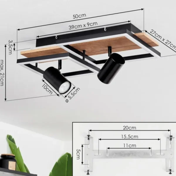 hofstein Plafonnier Sequeira LED Bois clair, Couleur bois, Noir, 3 lumières* Lampes Modernes
