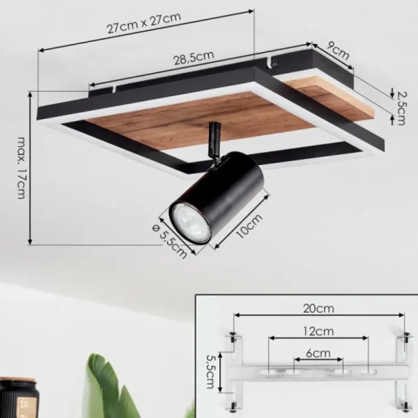 hofstein Plafonnier Sequeira LED Bois clair, Couleur bois, Noir, 2 lumières* Lampes Modernes