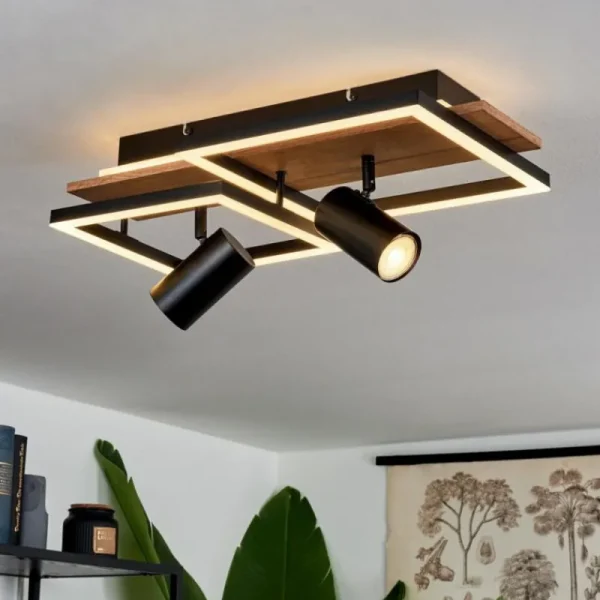 hofstein Plafonnier Sequeira LED Bois clair, Couleur bois, Noir, 3 lumières* Lampes Modernes