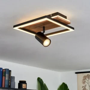 hofstein Plafonnier Sequeira LED Bois clair, Couleur bois, Noir, 2 lumières* Lampes Modernes