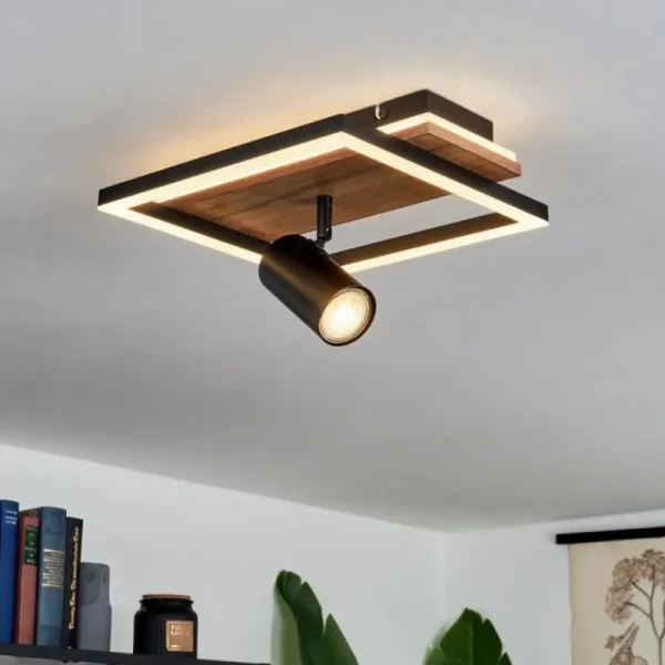 hofstein Plafonnier Sequeira LED Bois clair, Couleur bois, Noir, 2 lumières* Lampes Modernes