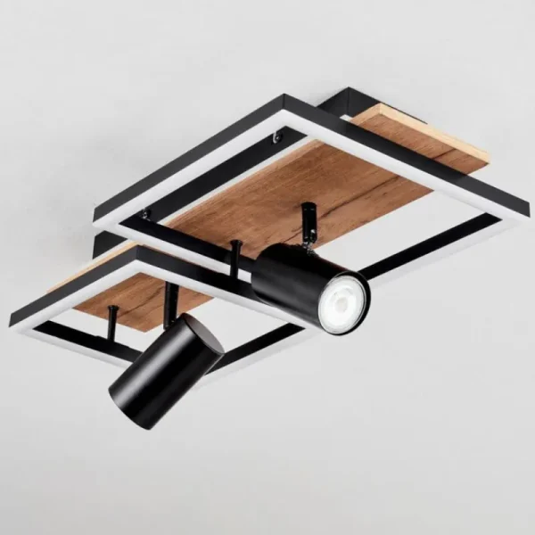 hofstein Plafonnier Sequeira LED Bois clair, Couleur bois, Noir, 3 lumières* Lampes Modernes