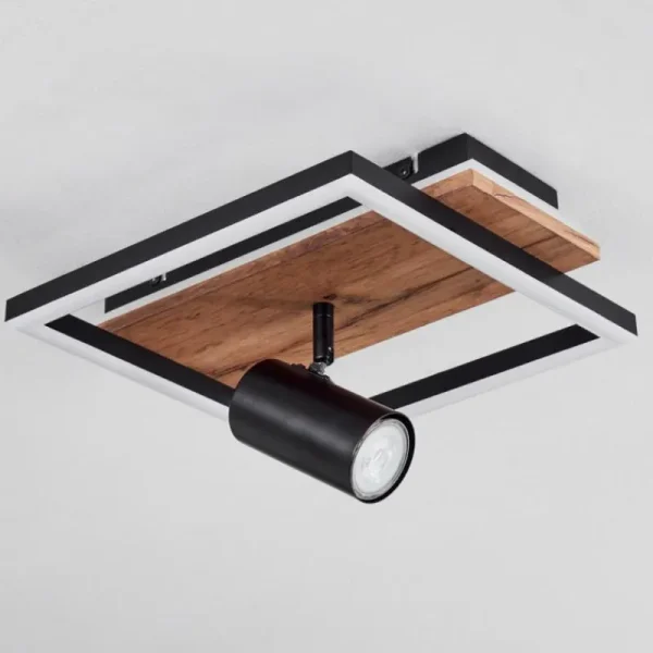 hofstein Plafonnier Sequeira LED Bois clair, Couleur bois, Noir, 2 lumières* Lampes Modernes