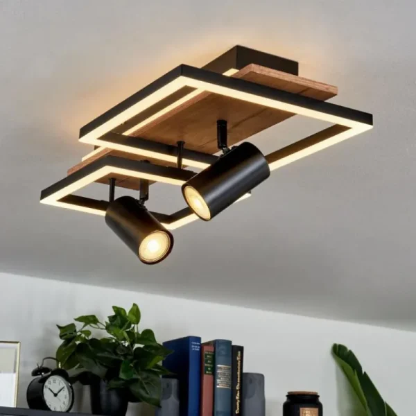 hofstein Plafonnier Sequeira LED Bois clair, Couleur bois, Noir, 3 lumières* Lampes Modernes