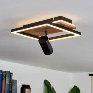 hofstein Plafonnier Sequeira LED Bois clair, Couleur bois, Noir, 2 lumières* Lampes Modernes