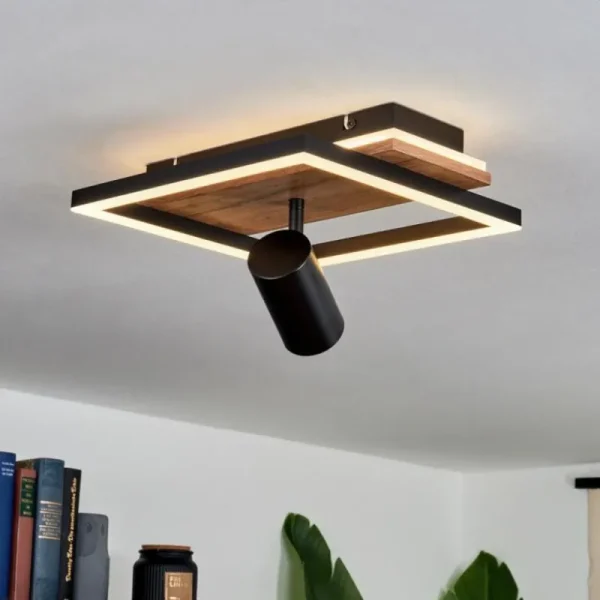 hofstein Plafonnier Sequeira LED Bois clair, Couleur bois, Noir, 2 lumières* Lampes Modernes