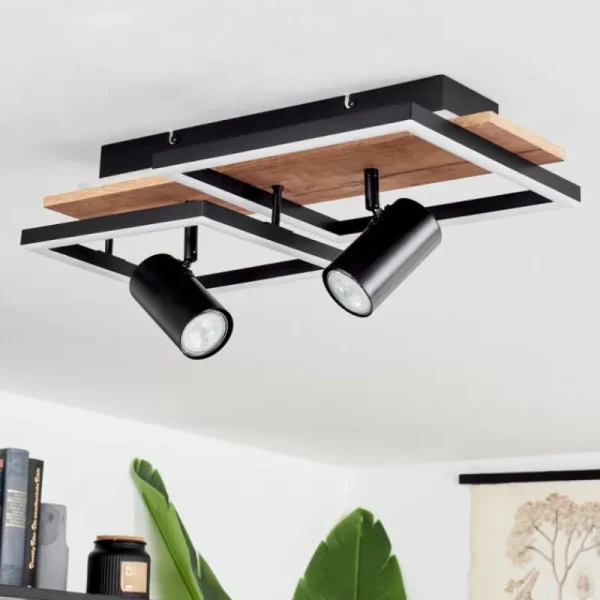hofstein Plafonnier Sequeira LED Bois clair, Couleur bois, Noir, 3 lumières* Lampes Modernes