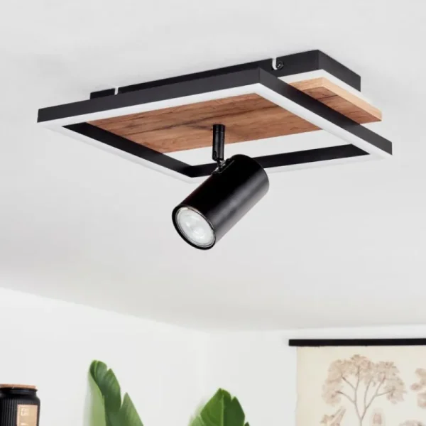 hofstein Plafonnier Sequeira LED Bois clair, Couleur bois, Noir, 2 lumières* Lampes Modernes