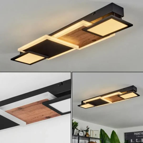 hofstein Plafonnier Sourbarie LED Brun, Couleur bois, Noir, 1 lumière* Lampes Modernes