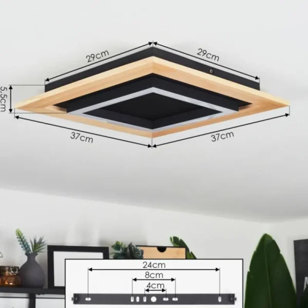 hofstein Plafonnier Tojeirinha LED Bois clair, Noir, 1 lumière, Télécommandes* Lampes Modernes