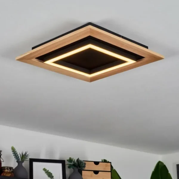 hofstein Plafonnier Tojeirinha LED Bois clair, Noir, 1 lumière, Télécommandes* Lampes Modernes