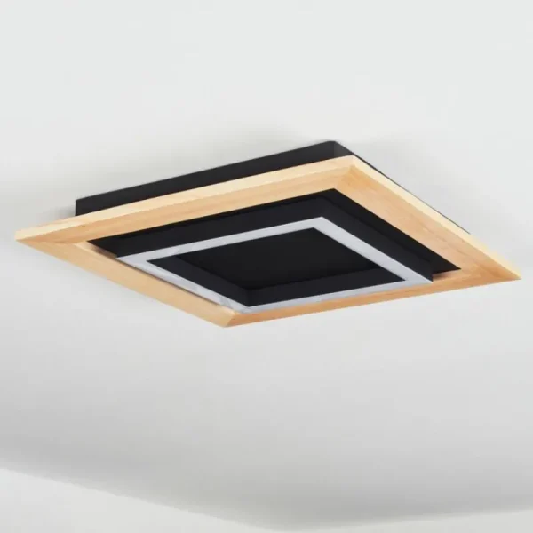 hofstein Plafonnier Tojeirinha LED Bois clair, Noir, 1 lumière, Télécommandes* Lampes Modernes
