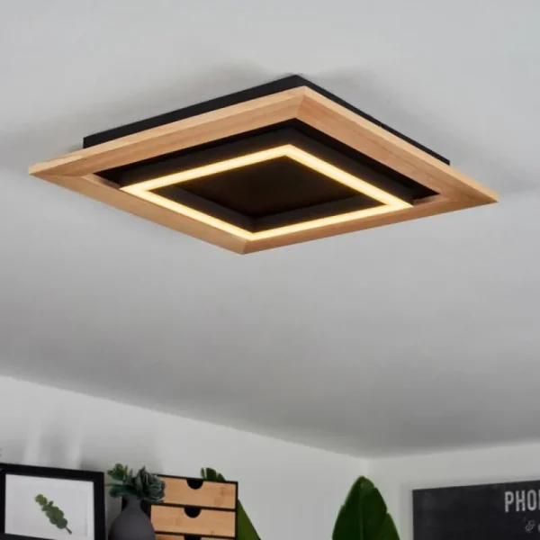 hofstein Plafonnier Tojeirinha LED Bois clair, Noir, 1 lumière, Télécommandes* Lampes Modernes