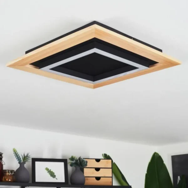 hofstein Plafonnier Tojeirinha LED Bois clair, Noir, 1 lumière, Télécommandes* Lampes Modernes