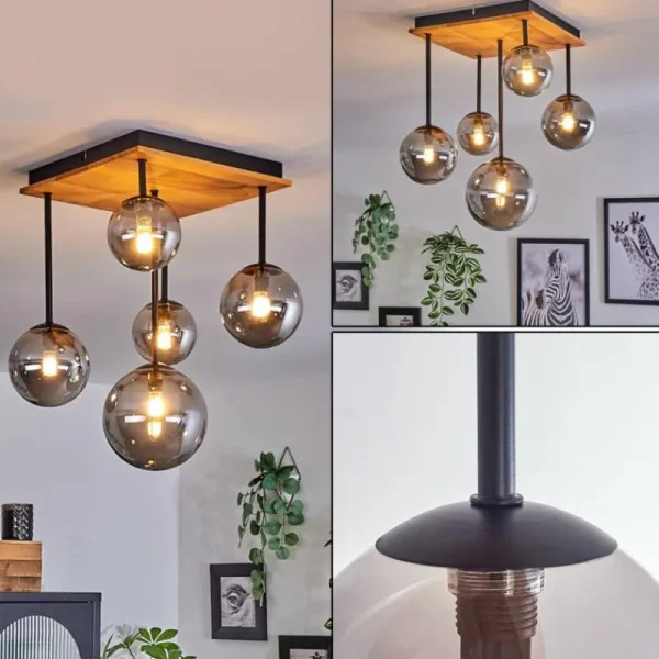 hofstein Plafonnier - Verre 10 cm, 12 cm, 15 cm Chehalis Écru, Noir, 5 lumières* Lampes Modernes