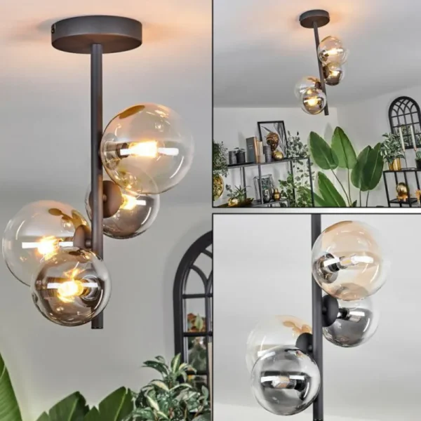 hofstein Plafonnier - Verre 10 cm, 12 cm Chehalis Ambre, Clair, Fumé, 4 lumières* Lampes Modernes