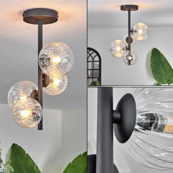 hofstein Plafonnier - Verre 10 cm, 12 cm Chehalis Clair, 4 lumières* Lampes Modernes