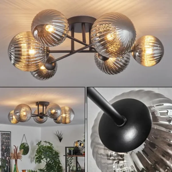 hofstein Plafonnier - Verre 12 cm, 15 cm Chehalis Fumé, 6 lumières* Lampes Modernes