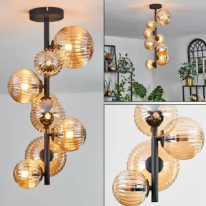 hofstein Plafonnier - Verre 10 cm, 12 cm, 15 cm Chehalis Ambre, 8 lumières* Lampes Modernes