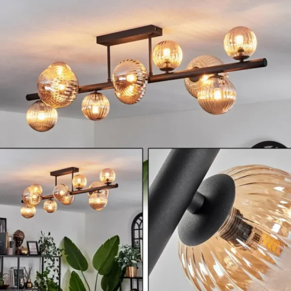 hofstein Plafonnier - Verre 10 cm, 12 cm, 15 cm Chehalis Ambre, 10 lumières* Lampes Modernes