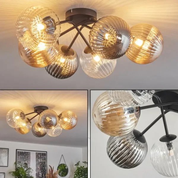 hofstein Plafonnier - Verre 10 cm, 12 cm, 15 cm Chehalis Ambre, Clair, Fumé, 6 lumières* Lampes Modernes