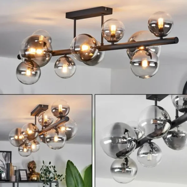 hofstein Plafonnier - Verre 10 cm, 12 cm, 15 cm Chehalis Clair, Fumé, 10 lumières* Lampes Modernes