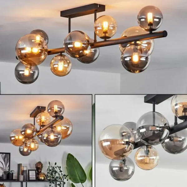hofstein Plafonnier - Verre 10 cm, 12 cm, 15 cm Chehalis Ambre, Fumé, 10 lumières* Lampes Modernes