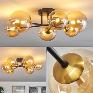 hofstein Plafonnier - Verre 12 cm, 15 cm Chehalis Or, Noir, 6 lumières* Lampes En Verre