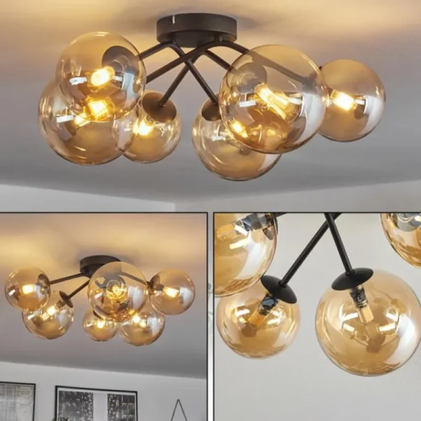 hofstein Plafonnier - Verre 12 cm, 15 cm Chehalis Ambre, 6 lumières* Lampes En Verre