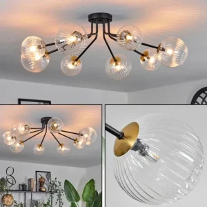 hofstein Plafonnier - Verre 12 cm, 15 cm Chehalis Or, Noir, 8 lumières* Lampes En Verre