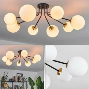 hofstein Plafonnier - Verre 12 cm, 15 cm Chehalis Or, Noir, 8 lumières* Lampes En Verre