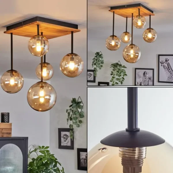 hofstein Plafonnier - Verre 10 cm, 12 cm, 15 cm Chehalis Écru, Noir, 5 lumières* Lampes Modernes