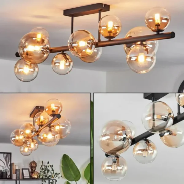 hofstein Plafonnier - Verre 10 cm, 12 cm, 15 cm Chehalis Ambre, Clair, 10 lumières* Lampes Modernes