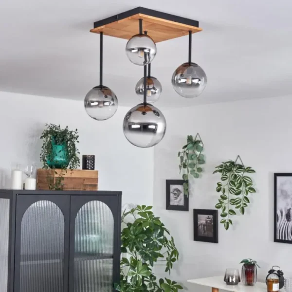 hofstein Plafonnier - Verre 10 cm, 12 cm, 15 cm Chehalis Écru, Noir, 5 lumières* Lampes Modernes
