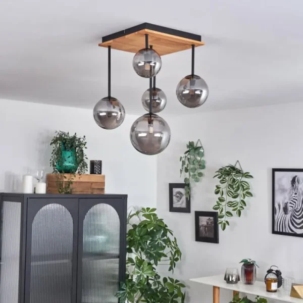 hofstein Plafonnier - Verre 10 cm, 12 cm, 15 cm Chehalis Écru, Noir, 5 lumières* Lampes Modernes