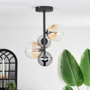 hofstein Plafonnier - Verre 10 cm, 12 cm Chehalis Ambre, Clair, Fumé, 4 lumières* Lampes Modernes